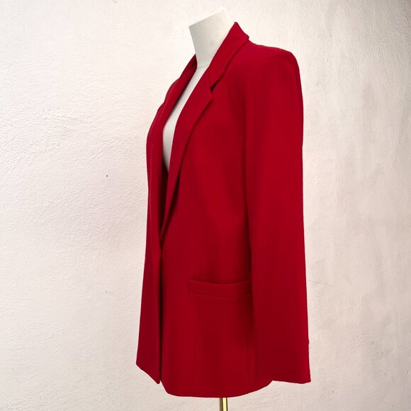 Vintage Dumas 100% Wool Women's Holiday Red Blazer Large 8-10 / Made in the USA - Picture 15 of 16
